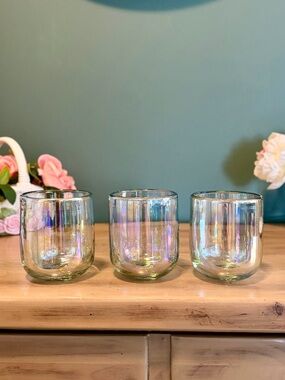 Hand Blown Iridescent Glass Tumblers Set 3 Opalite Vibe Boho
